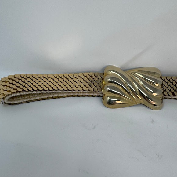 Vintage Women's 70's Glam Gold Serpentine Fish Scale‎ Snake Stretch Belt - Picture 3 of 7